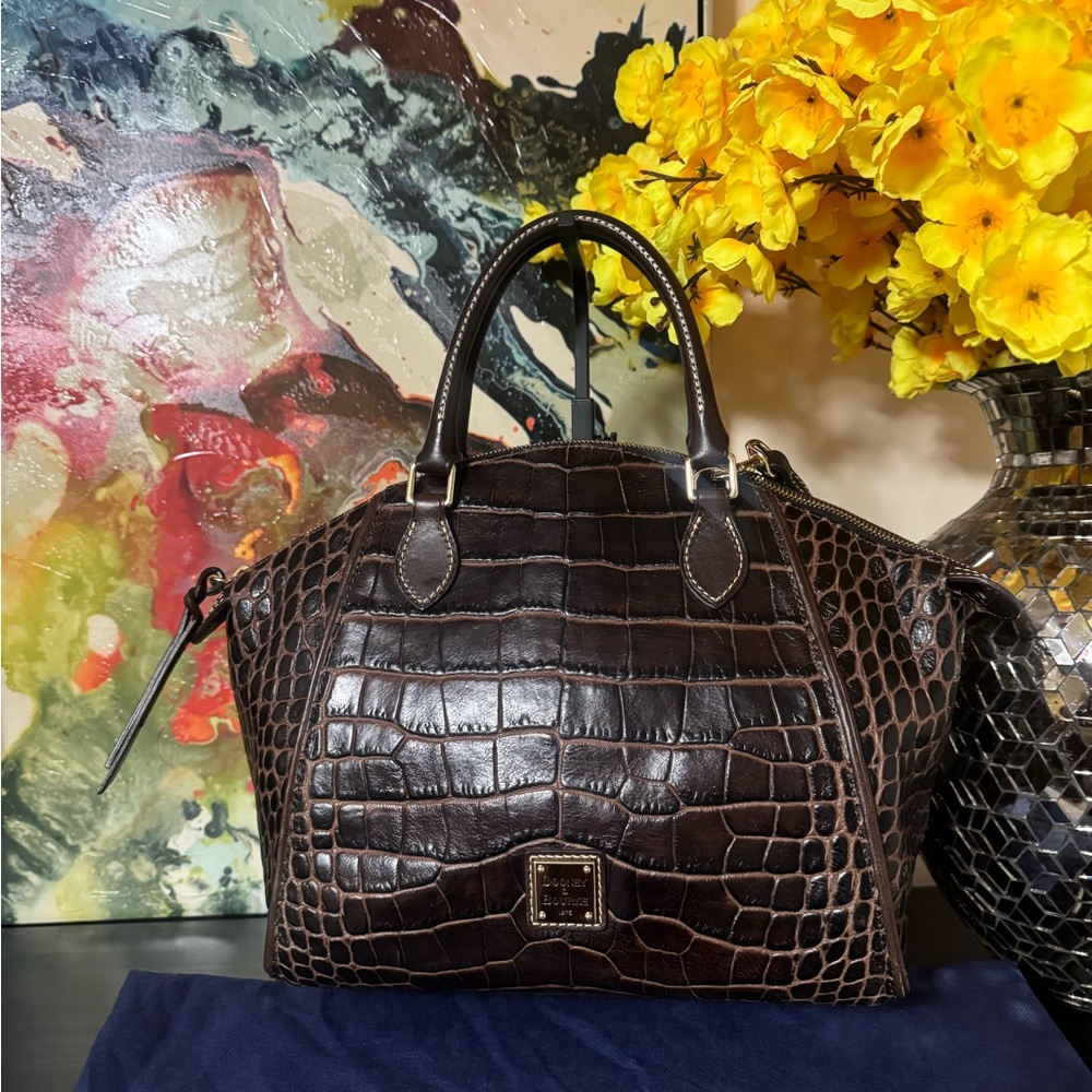 Dooney & Bourke Brown Crocodile Embossed Bag with Red Lining /NWOT